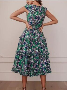 JESSAKAE Green Floral Ruffle Midi Dress